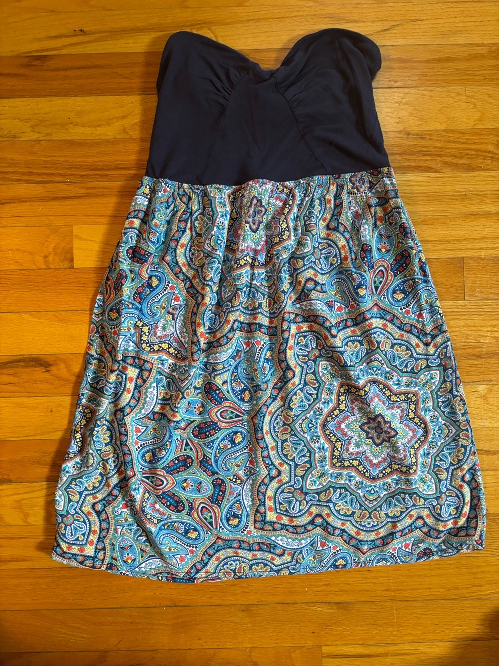 American Rag Navy Blue and paisley strapless Junior dress size M